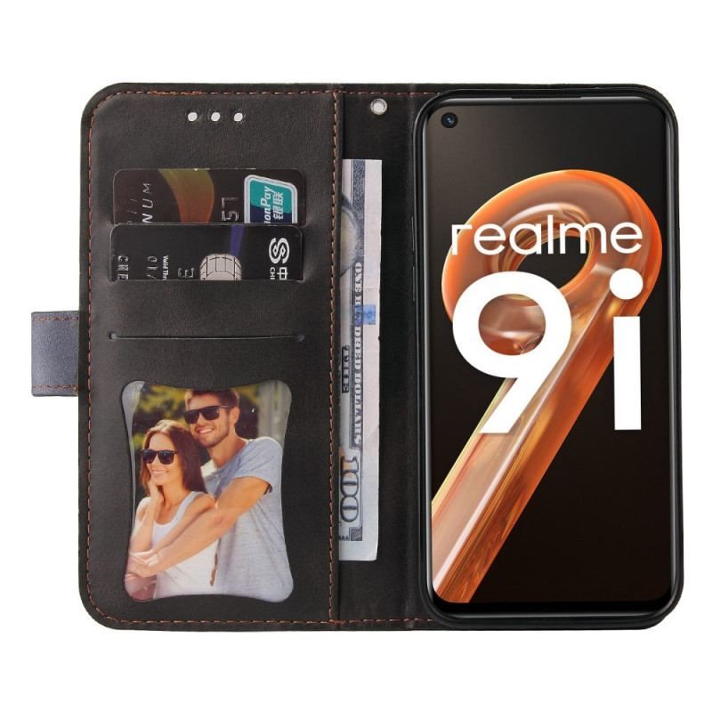 Flip Cover Realme 9i Med Snor Tofarvet Rem