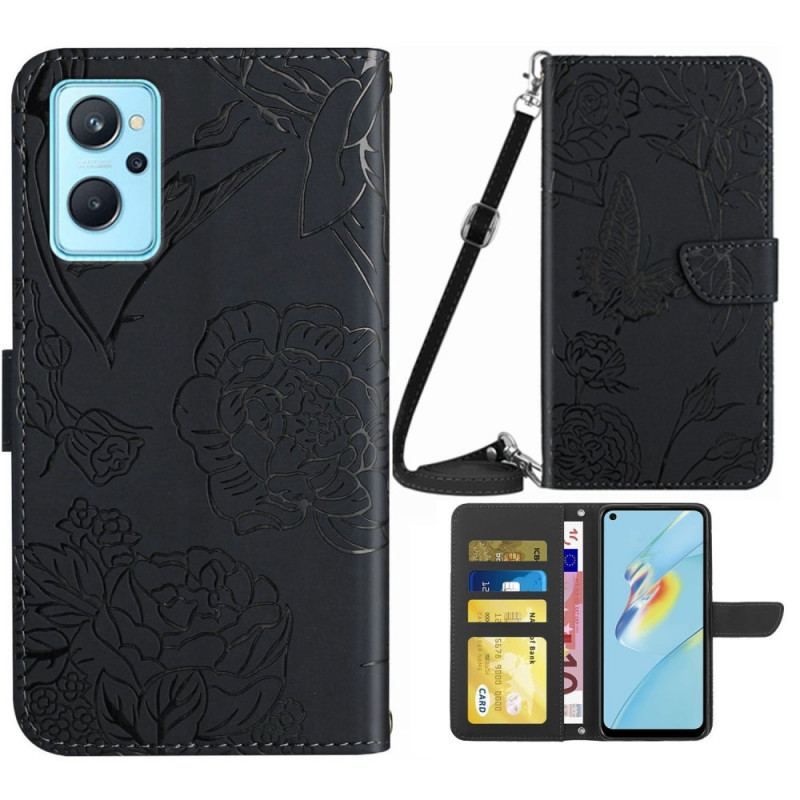 Flip Cover Realme 9i Skulderrem Med Blomsterprint