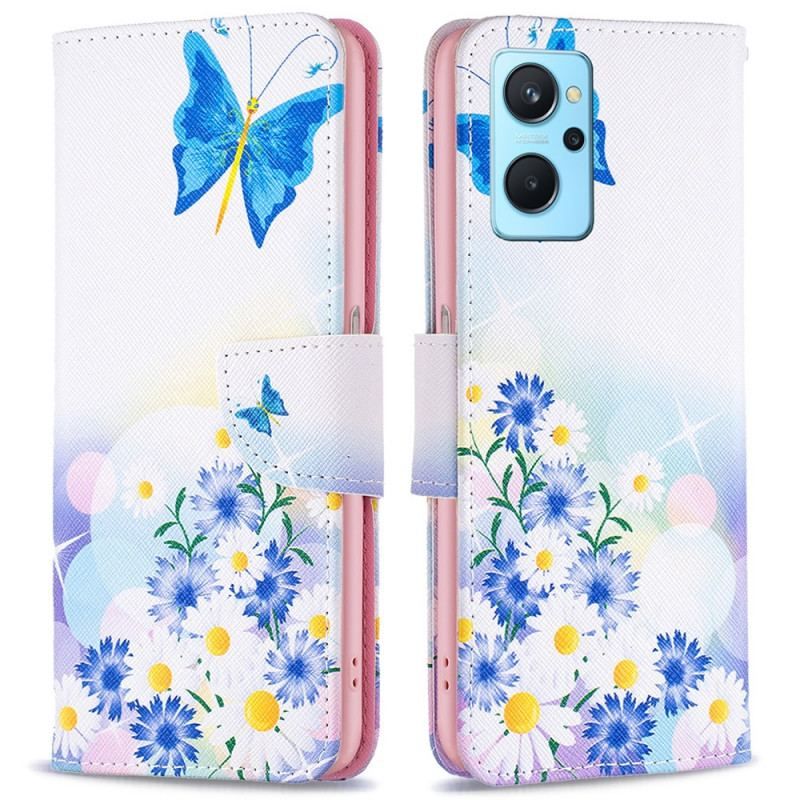 Flip Cover Realme 9i Sommerfugle Og Pastelblomster