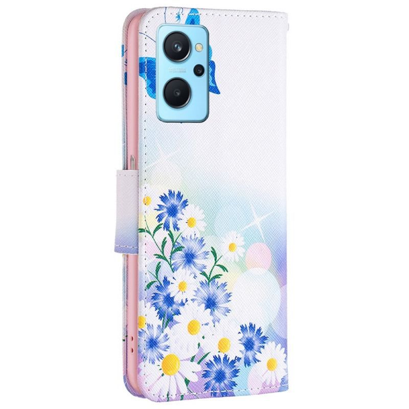 Flip Cover Realme 9i Sommerfugle Og Pastelblomster