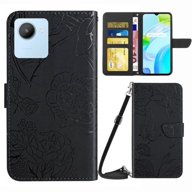 Flip Cover Realme C30 Butterfly Flowers Skulderrem