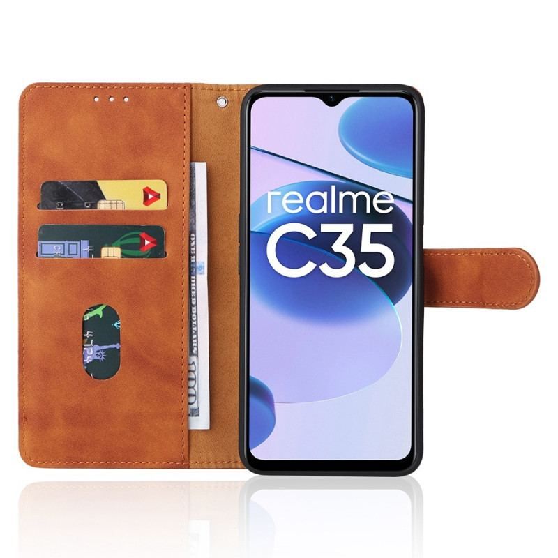 Flip Cover Realme C35 Med Snor Hudberøringsfølelse Med Strop