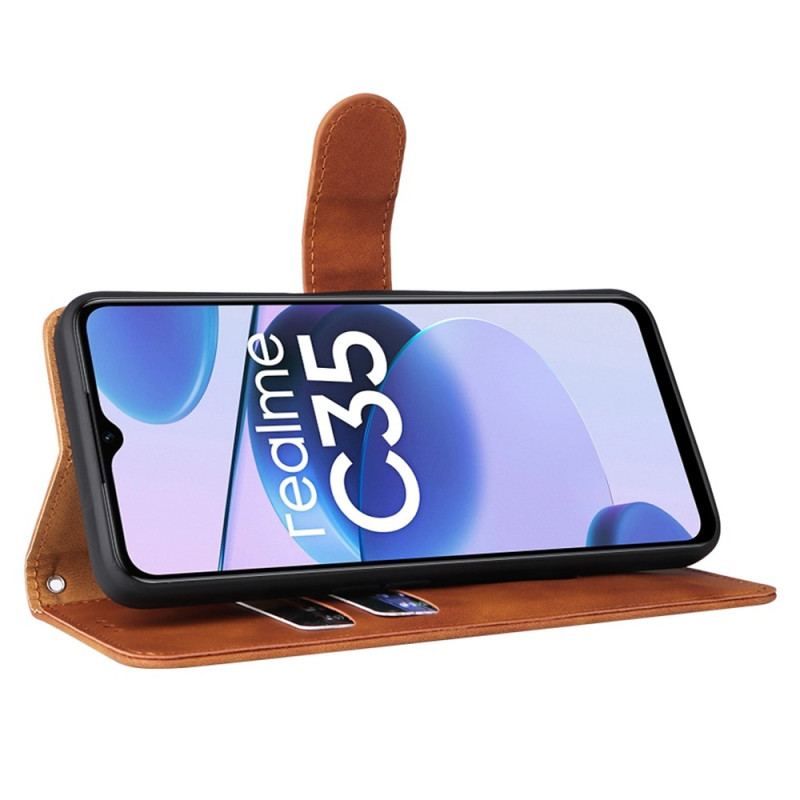 Flip Cover Realme C35 Med Snor Hudberøringsfølelse Med Strop