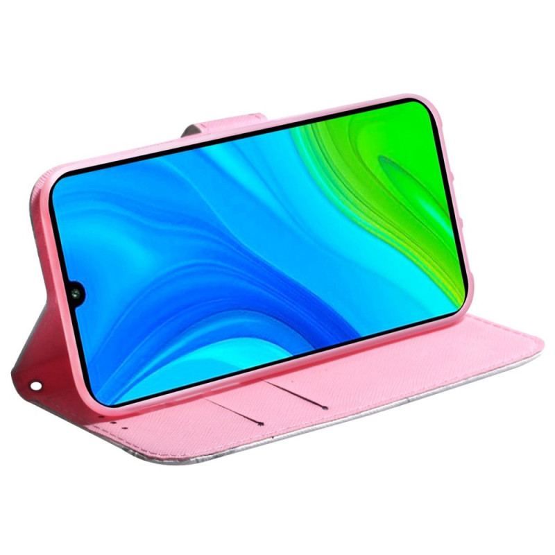 Flip Cover Realme C35 Med Snor Kat Og Strappy Strawberry