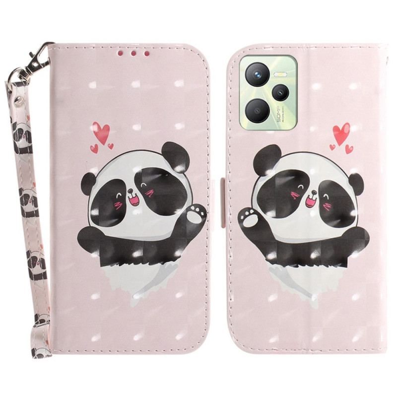 Flip Cover Realme C35 Med Snor Lille Panda Med Rem