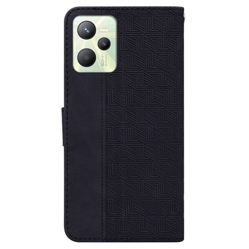 Flip Cover Realme C35 Med Snor Strappy Geometriske Mønstre