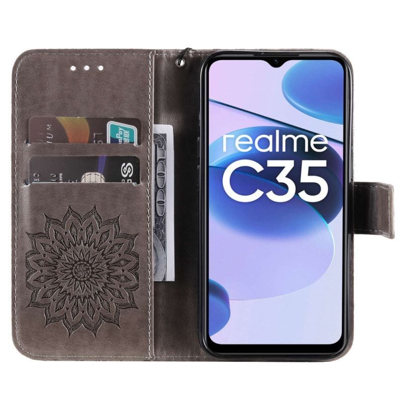 Flip Cover Realme C35 Med Snor Strappy Sun Mandala