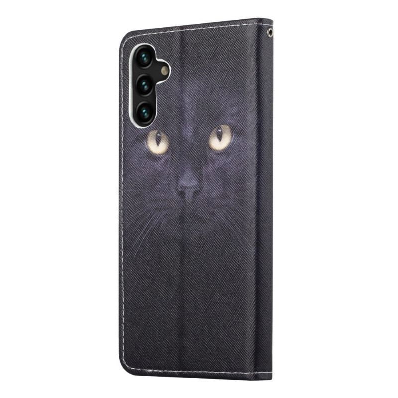 Flip Cover Samsung Galaxy A13 5G / A04s Med Snor Strappy Black Cat Eyes