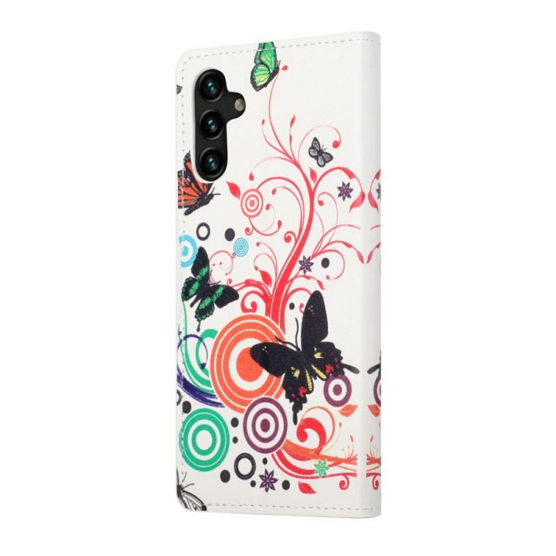 Flip Cover Samsung Galaxy A13 5G / A04s Sommerfugle Og Blomster