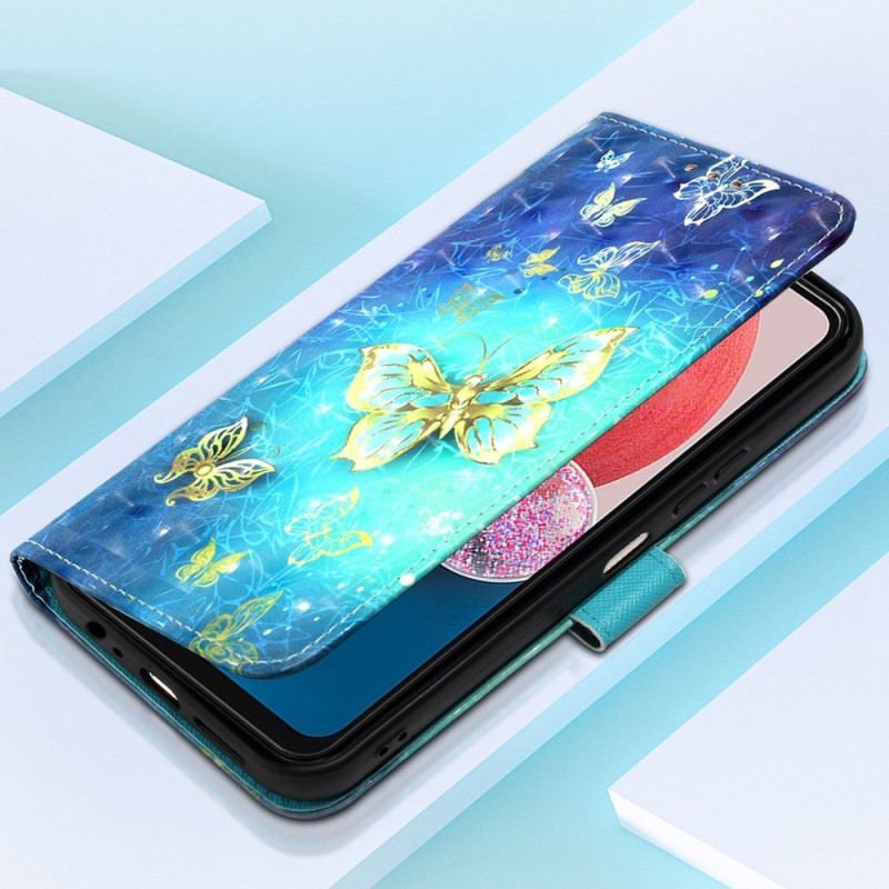 Flip Cover Samsung Galaxy A13 Med Snor Sommerfugleflyvning I Lanyard