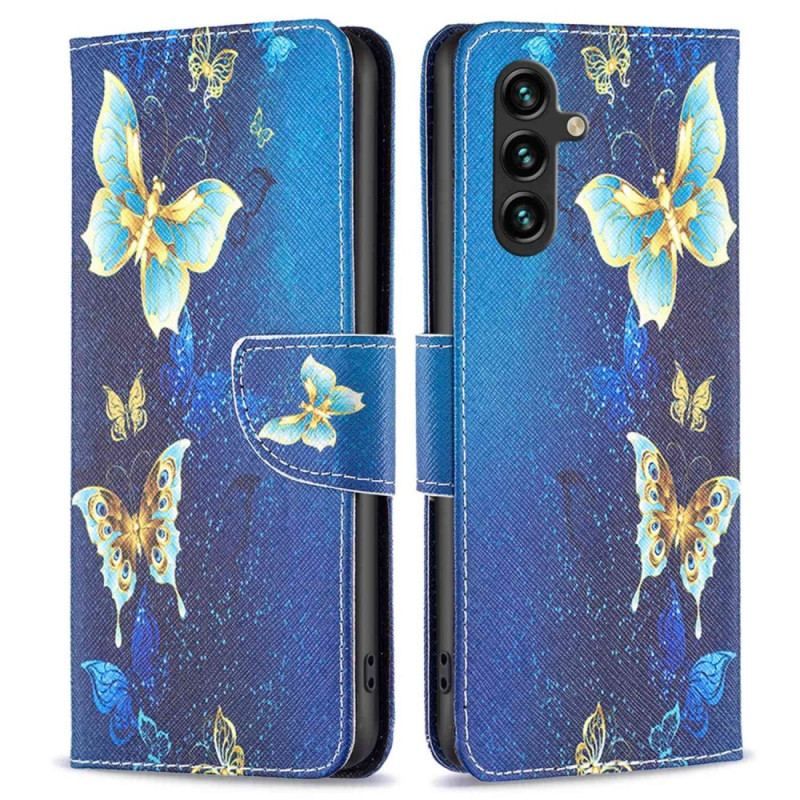 Flip Cover Samsung Galaxy A14 / A14 5G Gyldne Sommerfugle