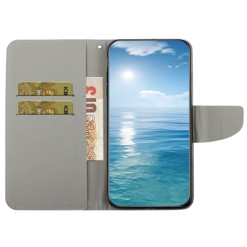 Flip Cover Samsung Galaxy A14 / A14 5G Med Snor Fe Sommerfugle Med Snor