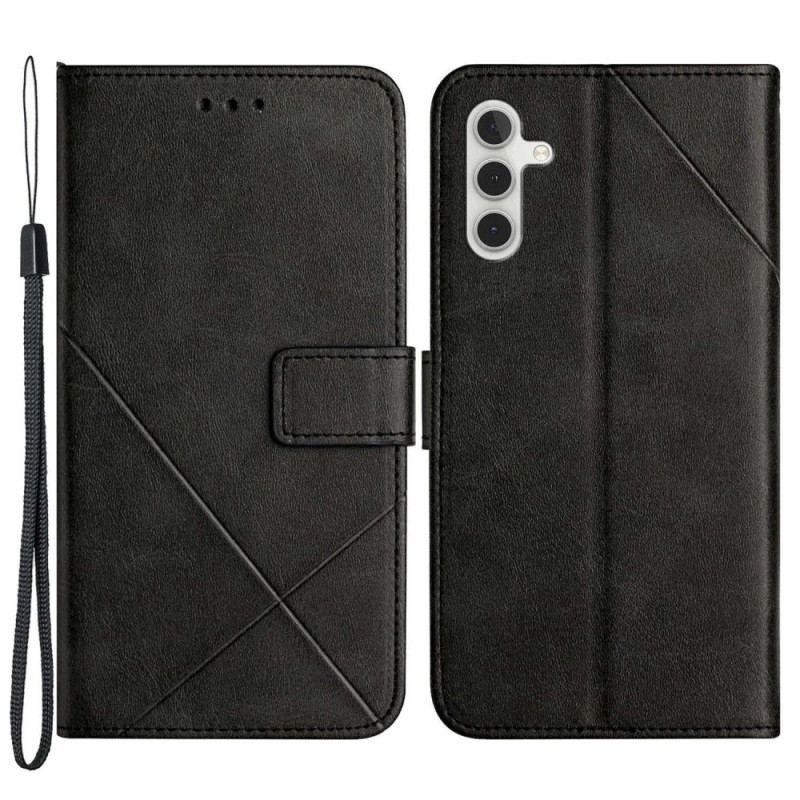 Flip Cover Samsung Galaxy A14 / A14 5G Med Snor Strappy Geometrisk Læderstil