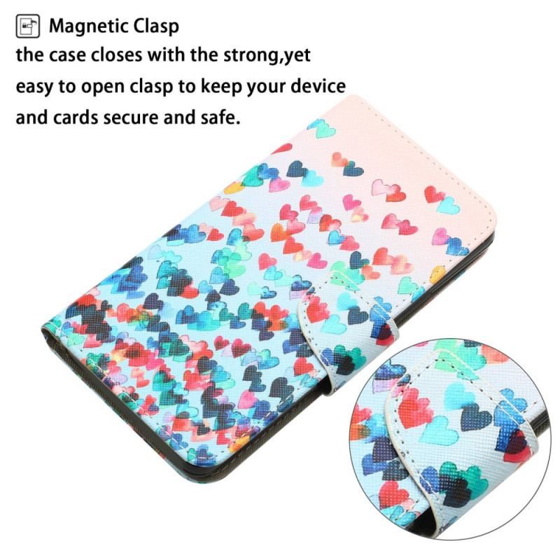 Flip Cover Samsung Galaxy A14 / A14 5G Med Snor Strappy Hearts Rain