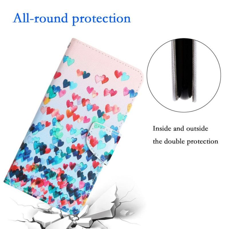 Flip Cover Samsung Galaxy A14 / A14 5G Med Snor Strappy Hearts Rain