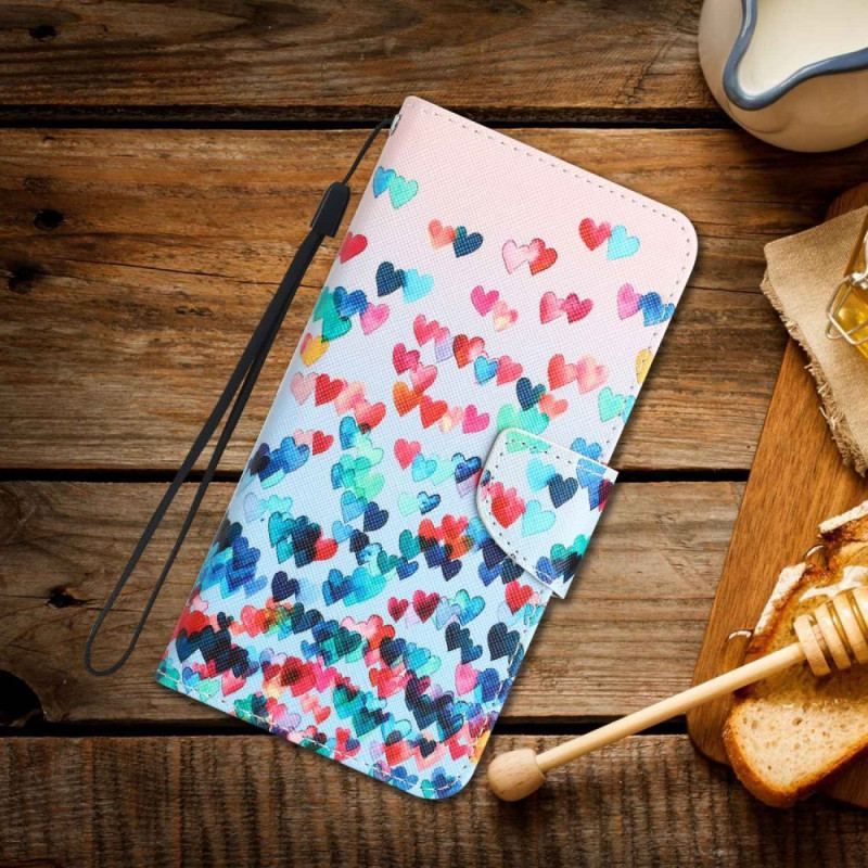 Flip Cover Samsung Galaxy A14 / A14 5G Med Snor Strappy Hearts Rain