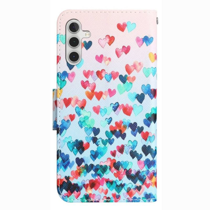 Flip Cover Samsung Galaxy A14 / A14 5G Med Snor Strappy Hearts Rain