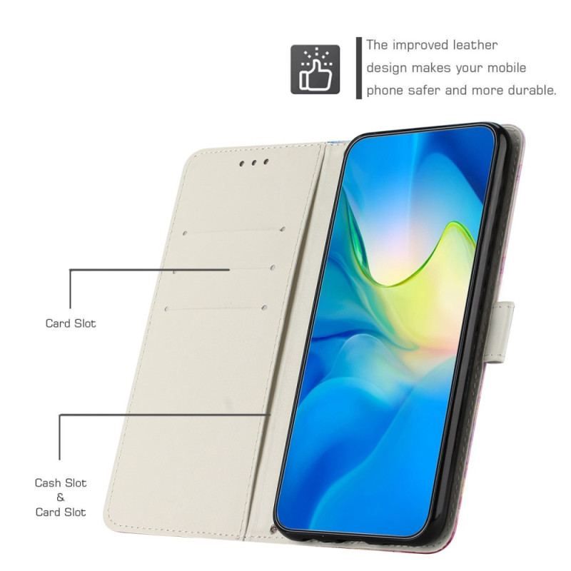 Flip Cover Samsung Galaxy A14 / A14 5G Med Snor Strip Marmor