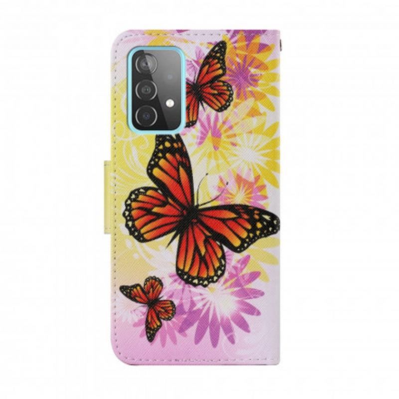 Flip Cover Samsung Galaxy A52 4G / A52 5G / A52s 5G Sommerfugle Og Sommerblomster