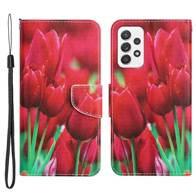 Flip Cover Samsung Galaxy A53 5G Med Snor Rem Blomster