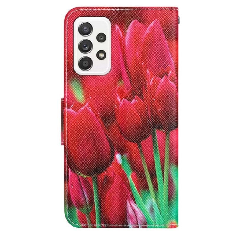 Flip Cover Samsung Galaxy A53 5G Med Snor Rem Blomster