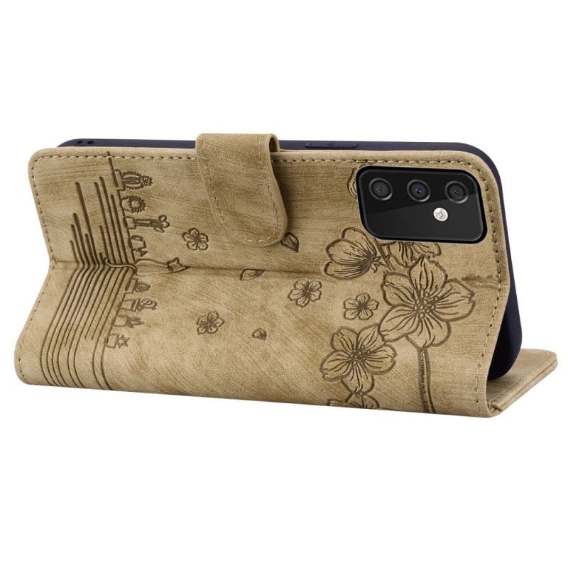 Flip Cover Samsung Galaxy A54 5G Med Snor Blomsterstreng Kat