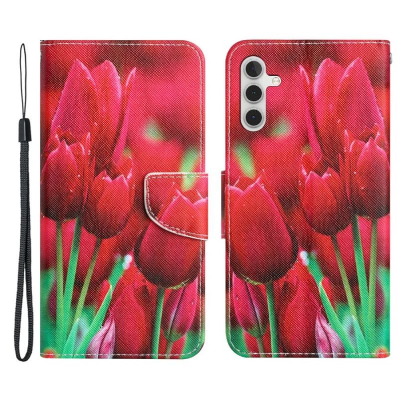 Flip Cover Samsung Galaxy A54 5G Med Snor Rem Blomster