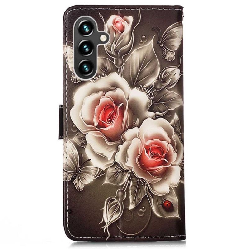 Flip Cover Samsung Galaxy A54 5G Med Snor Rem Roses