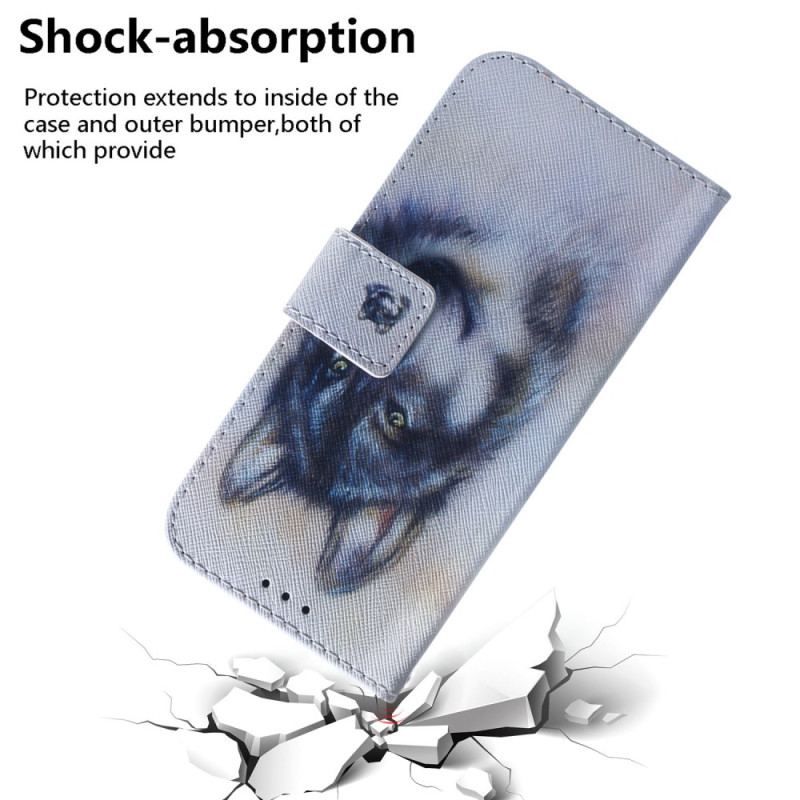 Flip Cover Samsung Galaxy A54 5G Med Snor Strappy Aquarel Wolf