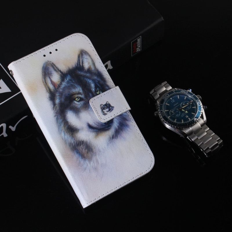 Flip Cover Samsung Galaxy A54 5G Med Snor Strappy Aquarel Wolf