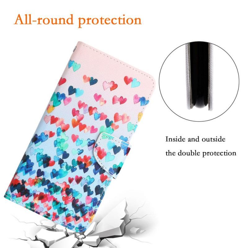 Flip Cover Samsung Galaxy A54 5G Med Snor Strappy Hearts Rain