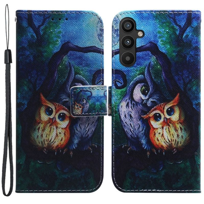 Flip Cover Samsung Galaxy A54 5G Med Snor Strappy Owls Maleri