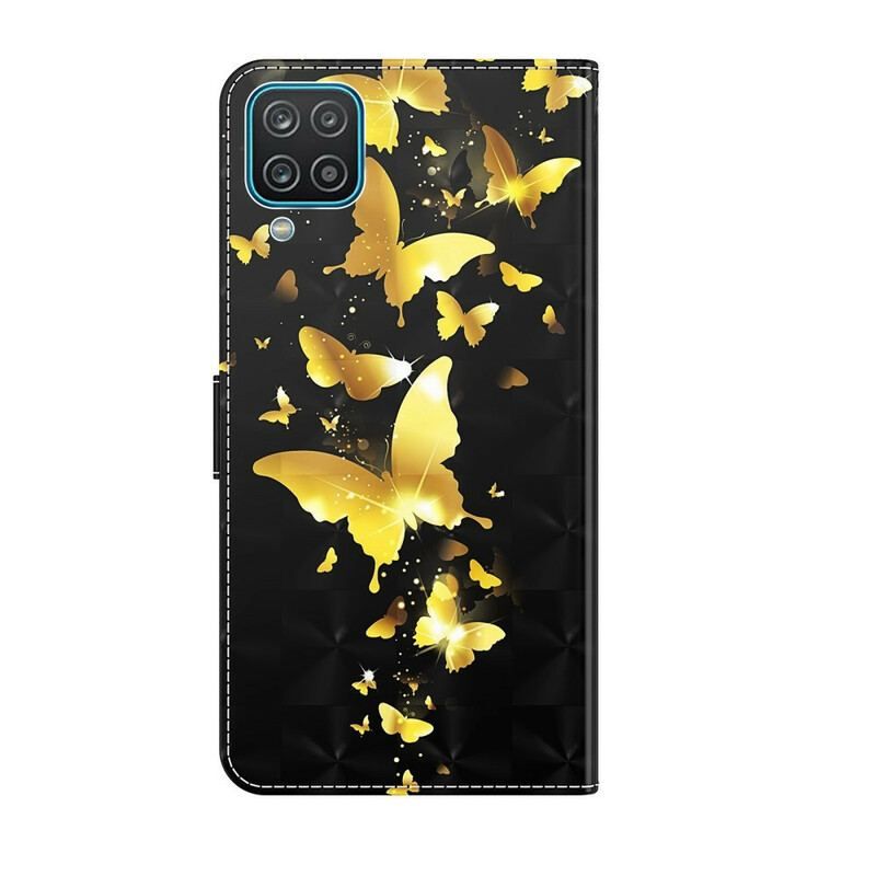 Flip Cover Samsung Galaxy M12 / A12 Gule Sommerfugle