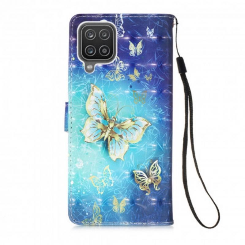 Flip Cover Samsung Galaxy M12 / A12 Gyldne Sommerfugle