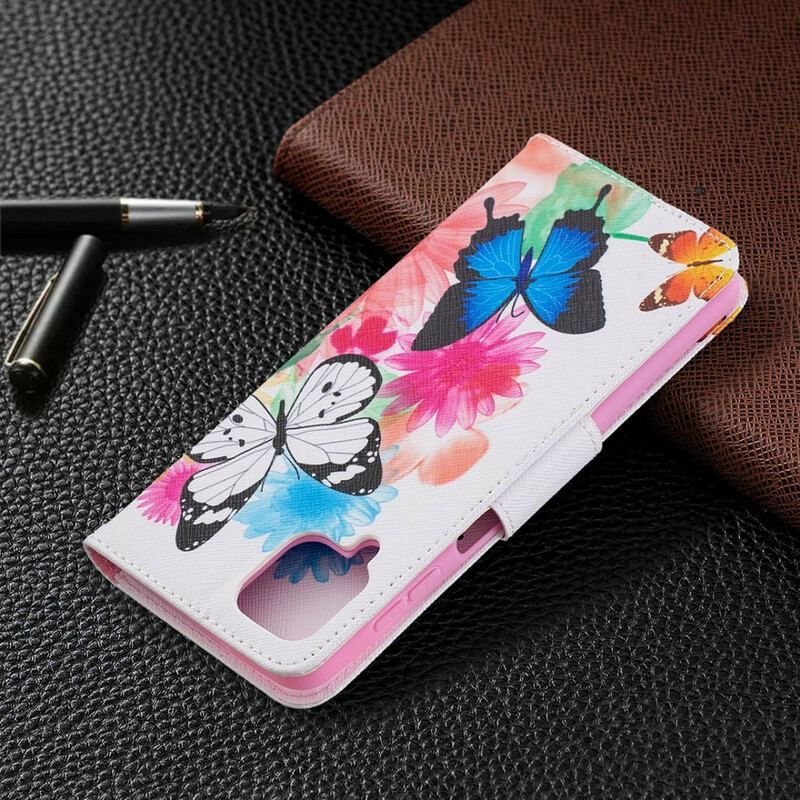 Flip Cover Samsung Galaxy M12 / A12 Malede Sommerfugle Og Blomster