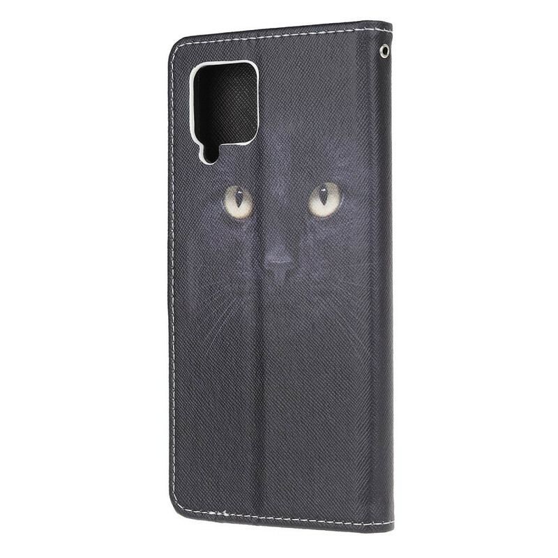 Flip Cover Samsung Galaxy M12 / A12 Med Snor Strappy Black Cat Eyes