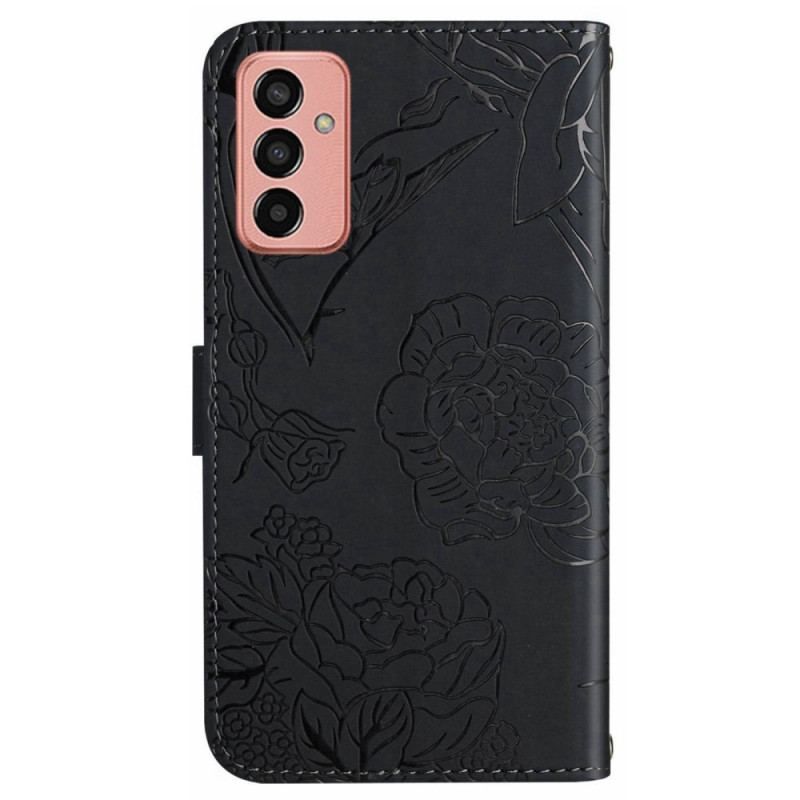 Flip Cover Samsung Galaxy M13 Diskrete Sommerfugle Og Snor