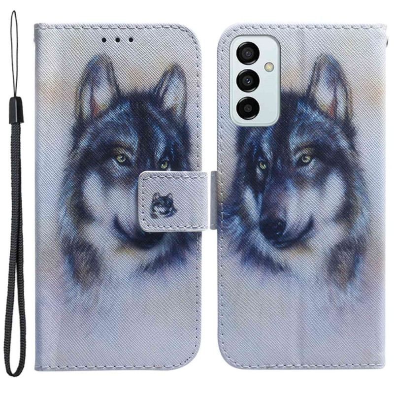 Flip Cover Samsung Galaxy M13 Med Snor Strappy Akvarelhund