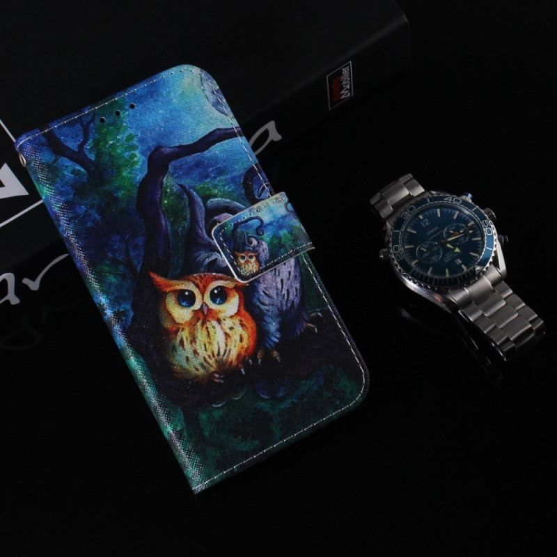 Flip Cover Samsung Galaxy M13 Med Snor Strappy Owls Maleri