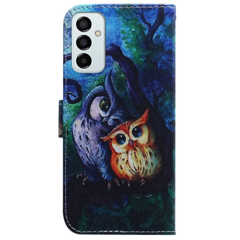 Flip Cover Samsung Galaxy M13 Med Snor Strappy Owls Maleri