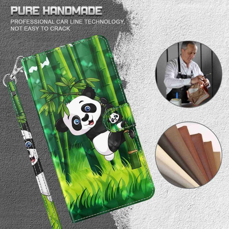 Flip Cover Samsung Galaxy M13 Panda Og Bambus Med Snor