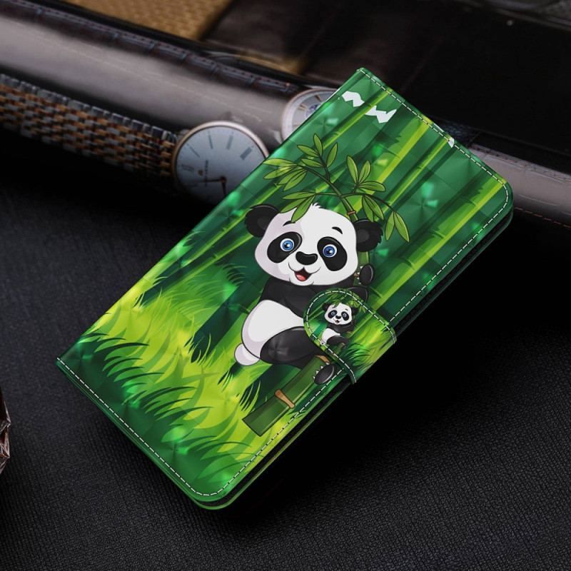 Flip Cover Samsung Galaxy M13 Panda Og Bambus Med Snor