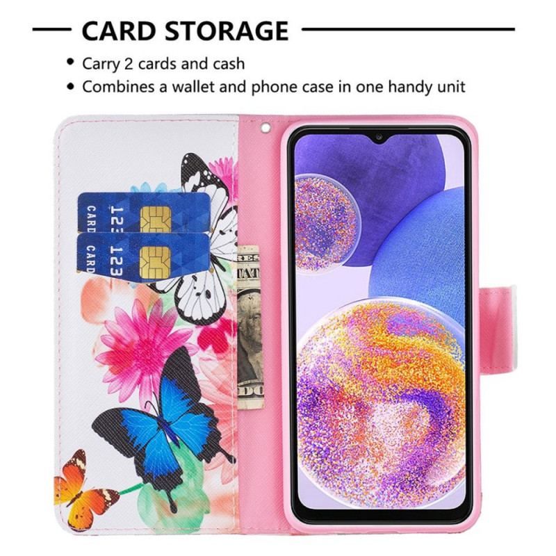 Flip Cover Samsung Galaxy M23 5G Akvarel Sommerfugle