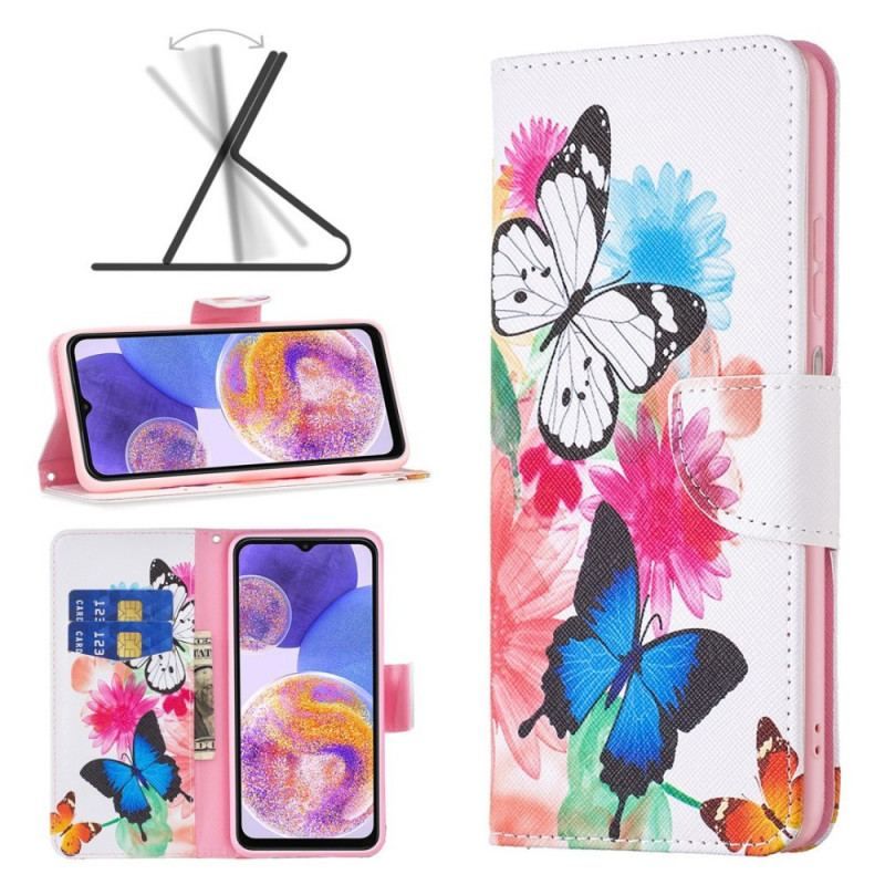 Flip Cover Samsung Galaxy M23 5G Akvarel Sommerfugle