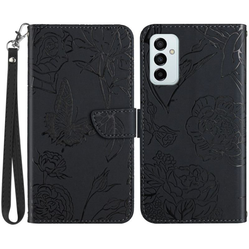 Flip Cover Samsung Galaxy M23 5G Diskrete Sommerfugle Og Snor