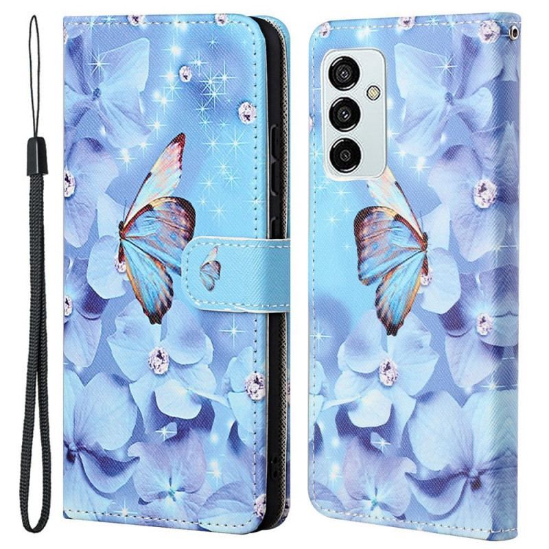 Flip Cover Samsung Galaxy M23 5G Med Snor Strappy Diamond Sommerfugle