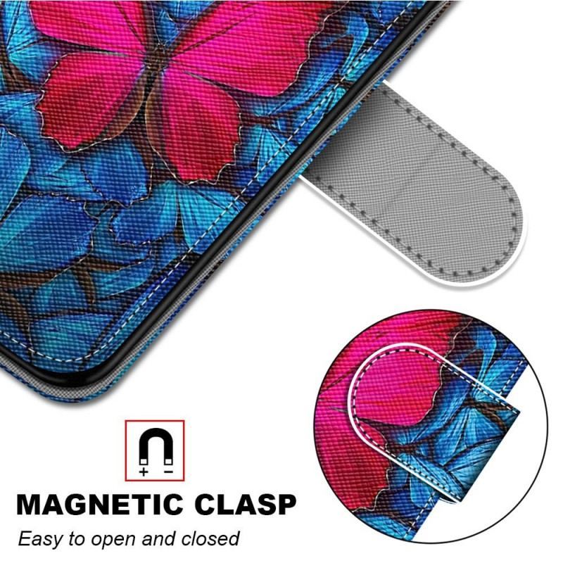 Flip Cover Samsung Galaxy M23 5G Rød Sommerfugl Blå Baggrund