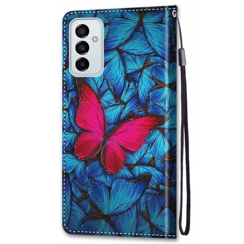 Flip Cover Samsung Galaxy M23 5G Rød Sommerfugl Blå Baggrund