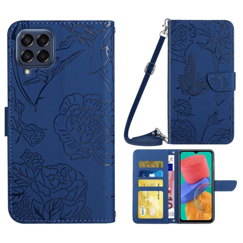 Flip Cover Samsung Galaxy M33 5G Sommerfugle Og Skulderrem