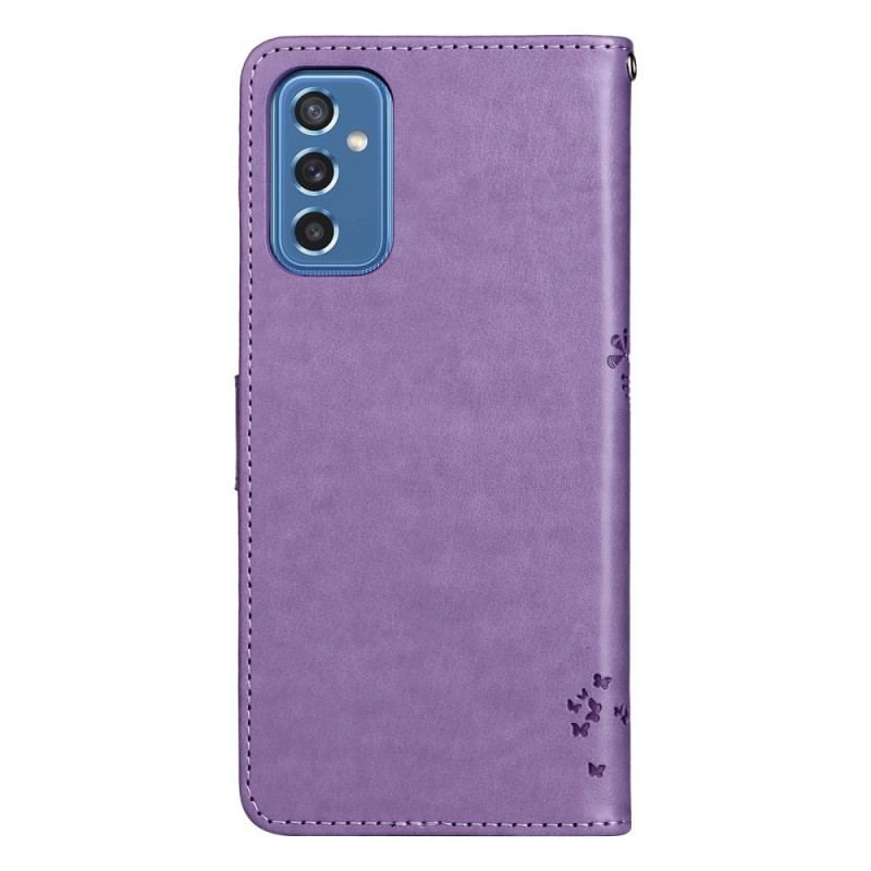 Flip Cover Samsung Galaxy M52 5G Blomstrende Træ Og Kat